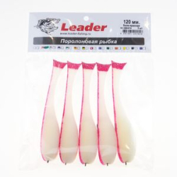 Рыбка поролоновая Leader оснащенная на офсетном крючке 120 мм. Красно/белая