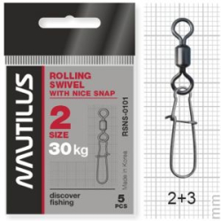 Вертлюг Nautilus с застежкой Rolling Swivel 0101 with Nice Snap size # 2 тест 30кг