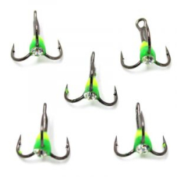 Крючок-тройник светофор Namazu с каплей и камнем, размер 14 (INT), цвет YG (5 шт.)