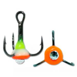 Крючок Тройник "Капля" Vido Craft №4, цвет 35 желто-люминисцентно-оранжевый+белый страз, VD-092C (BN)