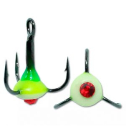Крючок Тройник "Капля" Vido Craft №12, цвет 37 зелено-желто-люминисцентный+красный страз, VD-092C (BN)