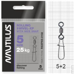 Вертлюг Nautilus с застежкой Rolling Swivel 0102 with Nice Snap size # 5 тест 25кг