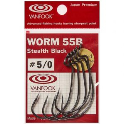 Крючок офсетный Vanfook WORM-55B Stealth Black №2/0, 7 pcs/pack