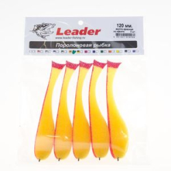 Рыбка поролоновая Leader оснащенная на офсетном крючке 120 мм. Желто/красная