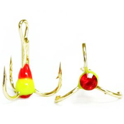 Крючки ''Тройник ''Капля'' №8, Золото, цвет 19 красно-желтый+красный страз, VD-092C (BN)'', 10 шт/уп