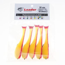 Рыбка поролоновая Leader оснащенная на офсетном крючке 90 мм. Желто/красная