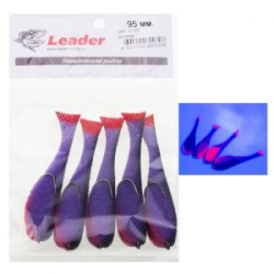Рыбка поролоновая Leader оснащенная на двойнике 95 мм. Цвет 30 UV упак. 5 шт.