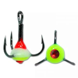 Крючок Тройник "Капля" Vido Craft №12, цвет 34 красно-люминисцентно-желтый+красный страз, VD-092C (BN)