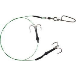 Поводок стальной Mikado X-Plode сдвоенный с тройниками №2 (уп.2 шт.) вертлюг №6, застежка (Арт.ZG11-020)