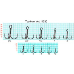Крючок тройной Fish Season Treble с круглым поддевом, №1/0, покрытие BN (уп. 7 шт.)