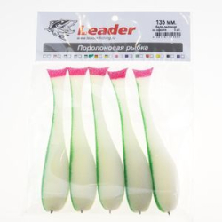 Рыбка поролоновая Leader оснащенная на офсетном крючке 135 мм. Зелено/белая