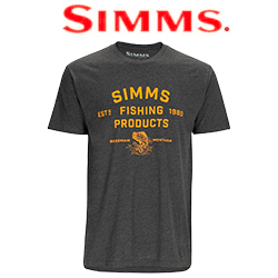 Simms Stacked Logo Bass T-Shirt, Charcoal Heather