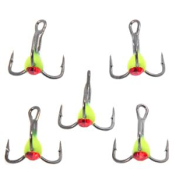 Крючок-тройник светофор Namazu с каплей и камнем, размер 12 (INT), цвет Y (5 шт.)