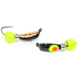 Мормышка Ёлочка №2 (чм)+ шар лимонка/ серебро(0,68)