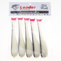 Рыбка поролоновая Leader оснащенная на офсетном крючке 135 мм. Черно/белая