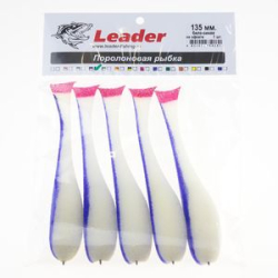 Рыбка поролоновая Leader оснащенная на офсетном крючке 135 мм. Сине/белая