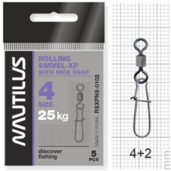 Вертлюг Nautilus с застежкой Rolling Swivel 0102 with Nice Snap size # 4 тест 25кг
