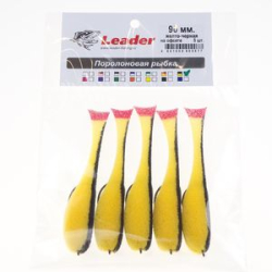 Рыбка поролоновая Leader оснащенная на офсетном крючке 90 мм. Желто/черная