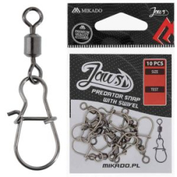 Вертлюг с застёжкой Mikado Jaws With Swivel Predator Snap № XL (р.н. до 20кг/10шт) (AMA02 -093-XL)
