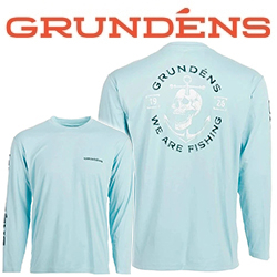 Grundens Tech Tee LS Shirt, Anchor Down Print Aquatic