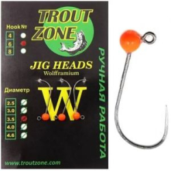 Вольфрамовая джиг-головка Trout Zone цвет оранжевый крючок №6 пр. 0,58 диаметр 2,5