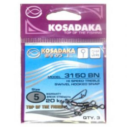 Вертлюг высокоскор. тройной с hooked snap №7 15kg (3шт.) Kosadaka 3150BN-7