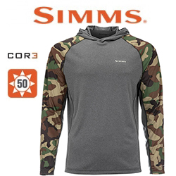 Simms SolarFlex Hoody - Print, Woodland Camo/Carbon Heather