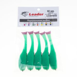 Рыбка поролоновая Leader оснащенная на офсетном крючке 90 мм. Зеленая