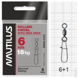 Вертлюг Nautilus с застежкой Rolling Swivel 0101 with Nice Snap size # 6 тест 18кг