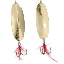 Блесна колеблющаяся Mikado Shallow Monster 51g/13cm цвет GOLD с красной мушкой (PMB-WSHM-51-G)