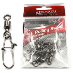 Вертлюг с застежкой Namazu Rolling Swivel With Nice Snap, цв. BN, р. 3, test-57 кг (уп.10 шт)