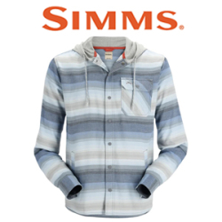 Simms Santee Flannel Hoody, Navy/Storm/Steel Blue Stripe