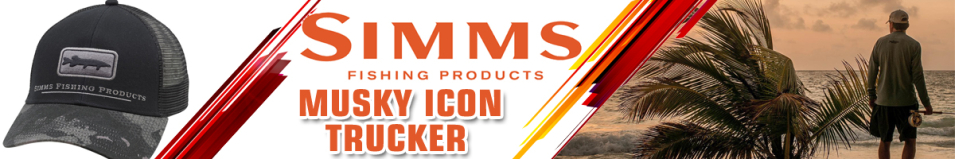 Simms Musky Icon Trucker, Hex Flo Camo Carbon