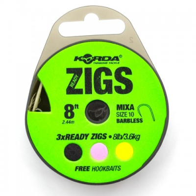 Поводок готовый Korda Ready Zigs Barbless 8' 240см №10 3шт безбородый KCR067