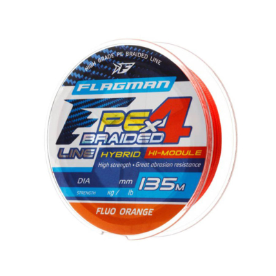 Шнур Flagman PE Hybrid F4 135m Fluo Orange 0,14mm. 7,7кг/17lb