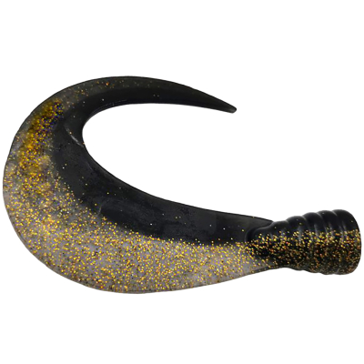 Хвост твистерный Strike Pro Big Sickle Tail Большой серп 12см (развернутый 16см) 20гр. цвет двухцветный черный-золото с блестками
