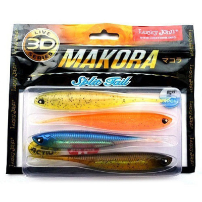 Виброхвосты Lucky John 3D Series Makora Split Tail 5.0" цв. MIX1 4шт.