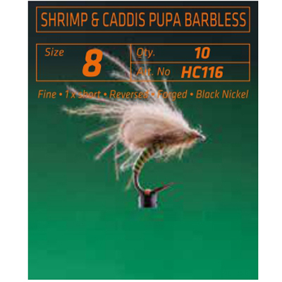 Крючок Hemingway's HC 116 Shrimp & Caddis Pupa Barbless #8, 10 шт.