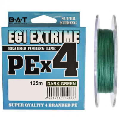 Леска плетеная BAT PE EGI EXTRIME N Dark-green 125 м., 0,24мм. 18.9kg.