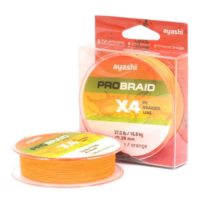 Плетеный шнур Ayashi Pro Braid-X4 Orange 135m d-0,18mm