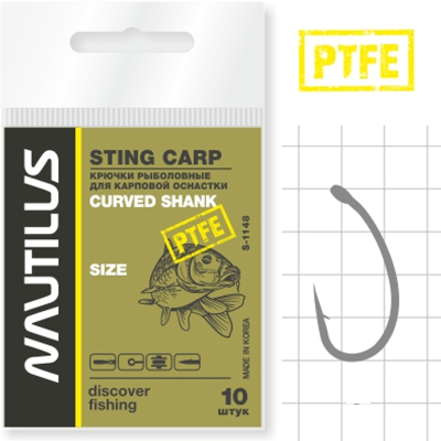 Крючок Nautilus Sting Carp Curved Shank S-1148PTFE № 4