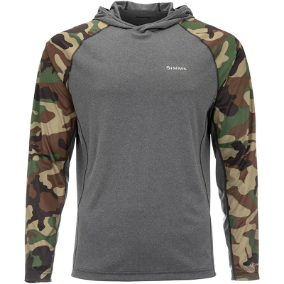 Термофутболка Simms SolarFlex Hoody - Print, Woodland Camo/Carbon Heather, S