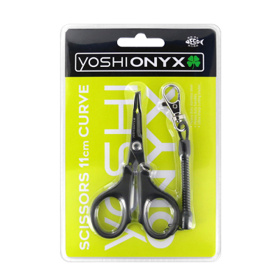 Ножницы Yoshi Onyx Scissors 11см Curve, для плетенки и заводных колец с загибом и шнуром с карабином