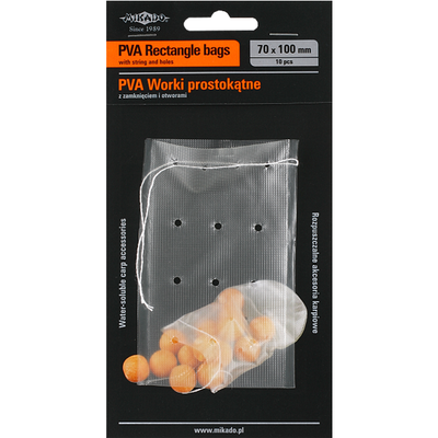 Пакеты ПВА Mikado 10шт. (прямоугольные, с затяжкой и отверстиями) 101х125мм (Арт.APV-BS100x125SH)