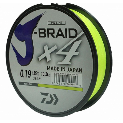 Леска плетеная Daiwa J-Braid X4 135m (флуор.-желтая) 0,19мм