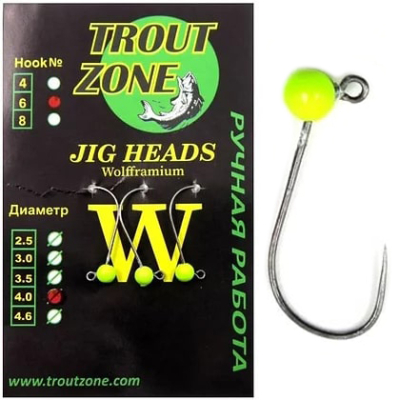 Вольфрамовая джиг-головка Trout Zone цвет шартрез крючок №6 пр. 0,78 диаметр 4,6