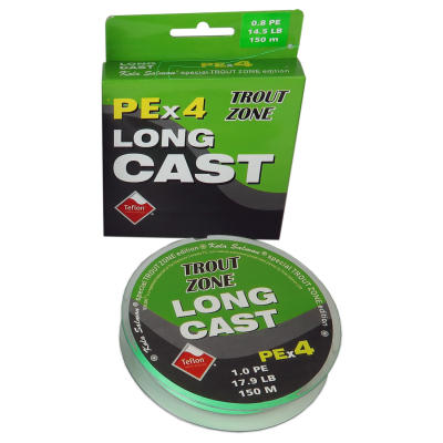 Плетеная леска Trout Zone PEx4 Long Cast 150m Fluo Green #0.8PE / 14.5 LB
