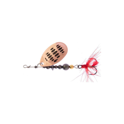 Блесна вращающаяся Mikado Hypnotic №4 - COOPER BLACK (10,3г.; тройник BKK) с красной кисточкой