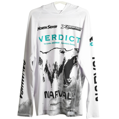 Лонгслив с капюшоном Volga Baits Dichka! PAL25 #White/Black&Azure р.46