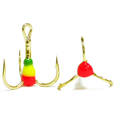 Крючки ''Тройник ''Капля'' №8, Золото, цвет 07 зелено-желто-красн., VD-092C (BN)'', 10 шт/уп